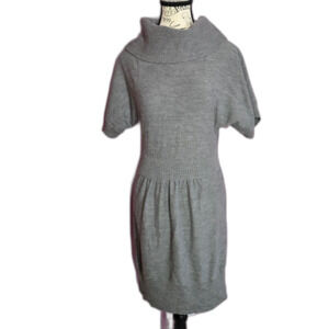 Ann Taylor LOFT wool blend grey cowl neck sweater dress